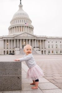 Full-time Nanny paid hourly rate takes baby to the Mall to visit monuments